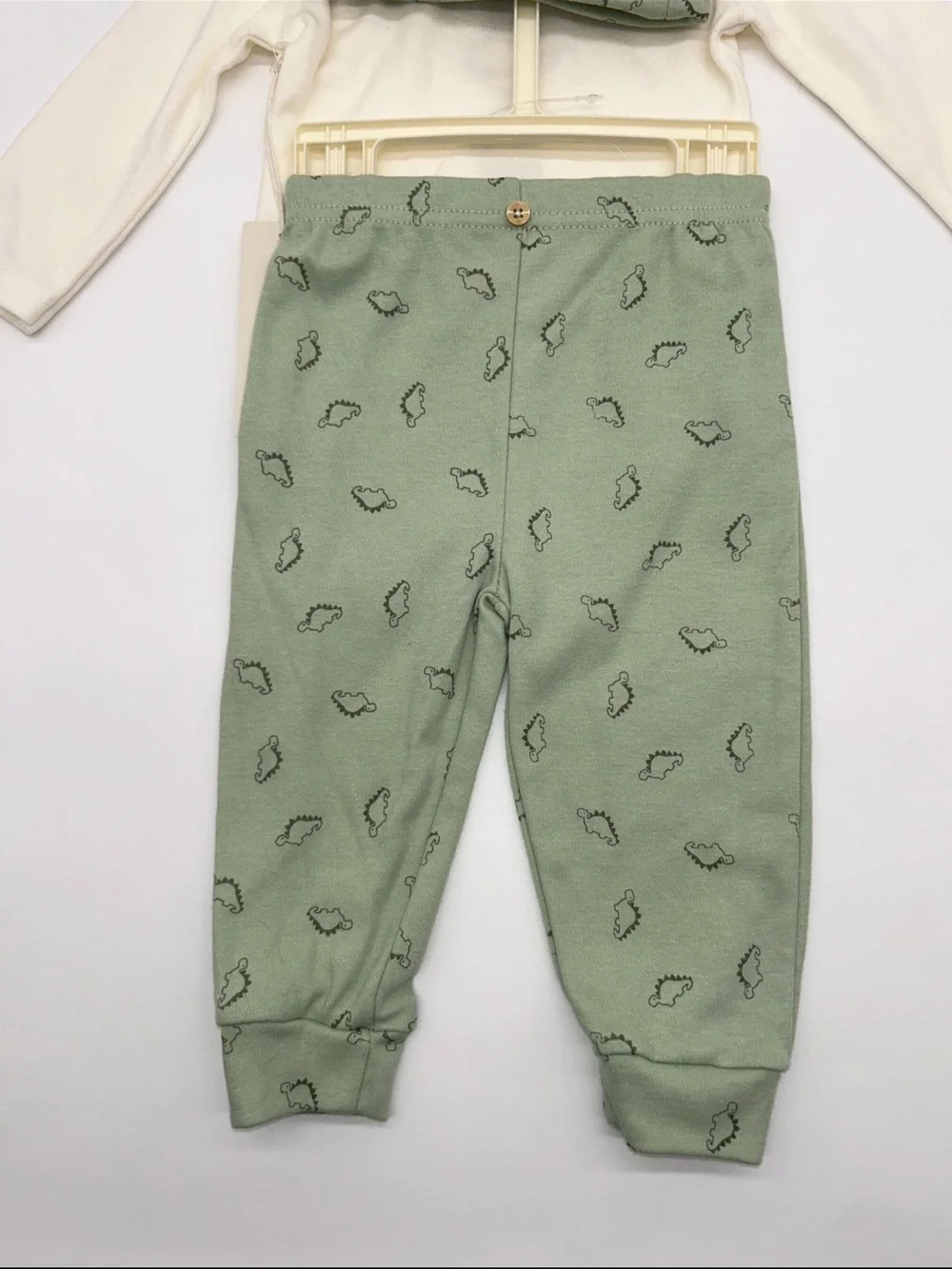 Chickpea Organic 6-9M 3pc Cream & Sage Dinosaur One-Piece Set
